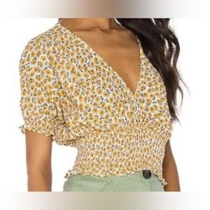 Faithfull The Brand First Light Floral Blouse Marguerite Smocked Cropped, XS